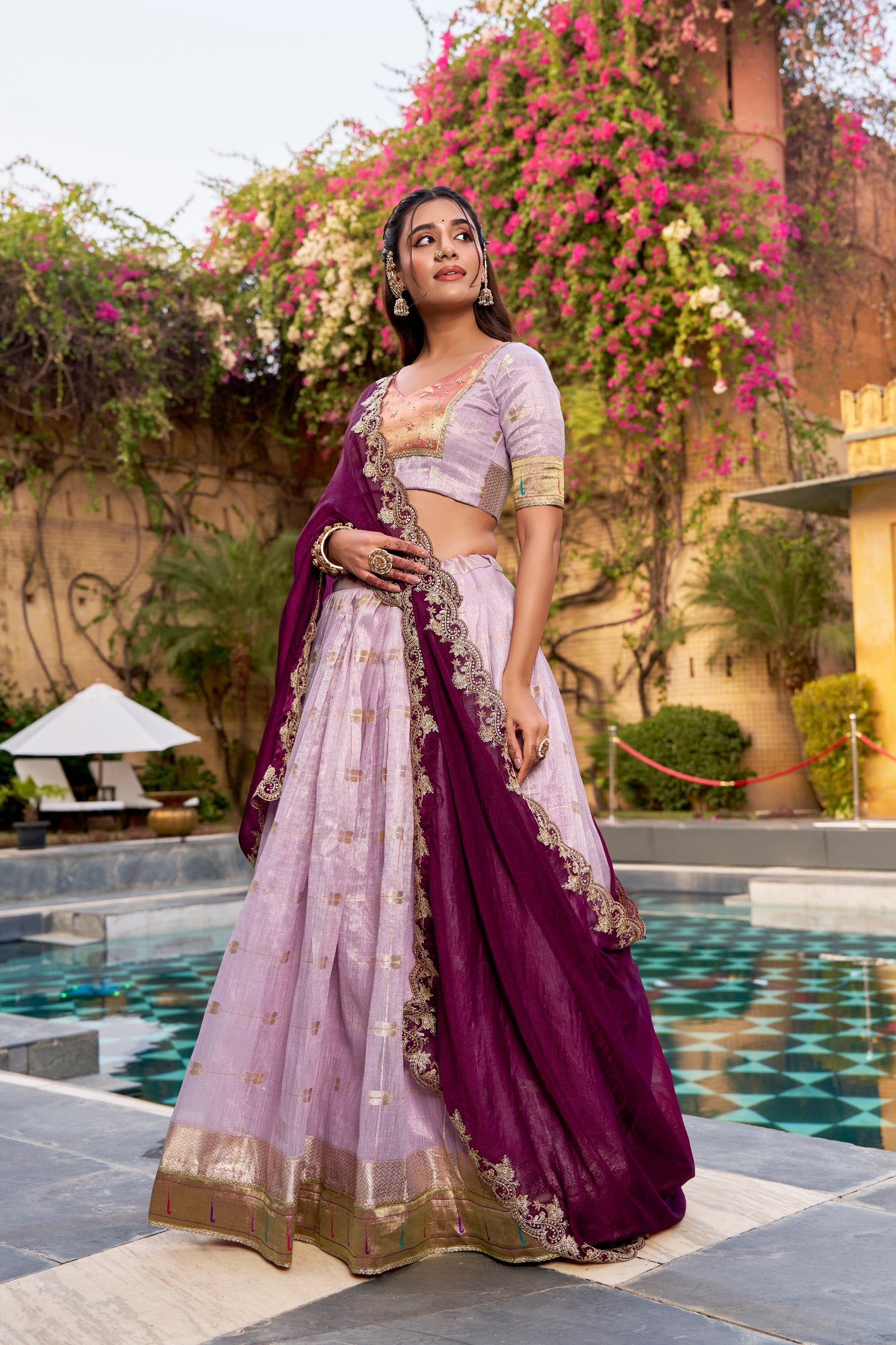 Pink Pure Soft Slub Kota Zari Weaving Paithani Work Paithani Lehenga Choli