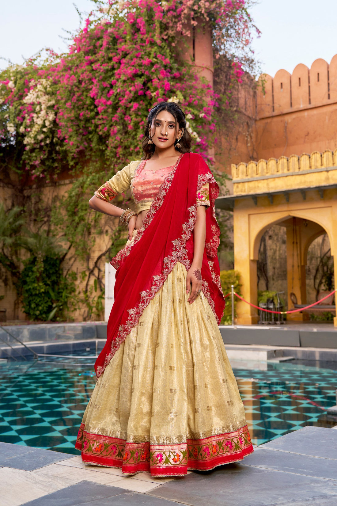 Yellow Pure Soft Slub Kota Zari Weaving Paithani Work Paithani Lehenga Choli