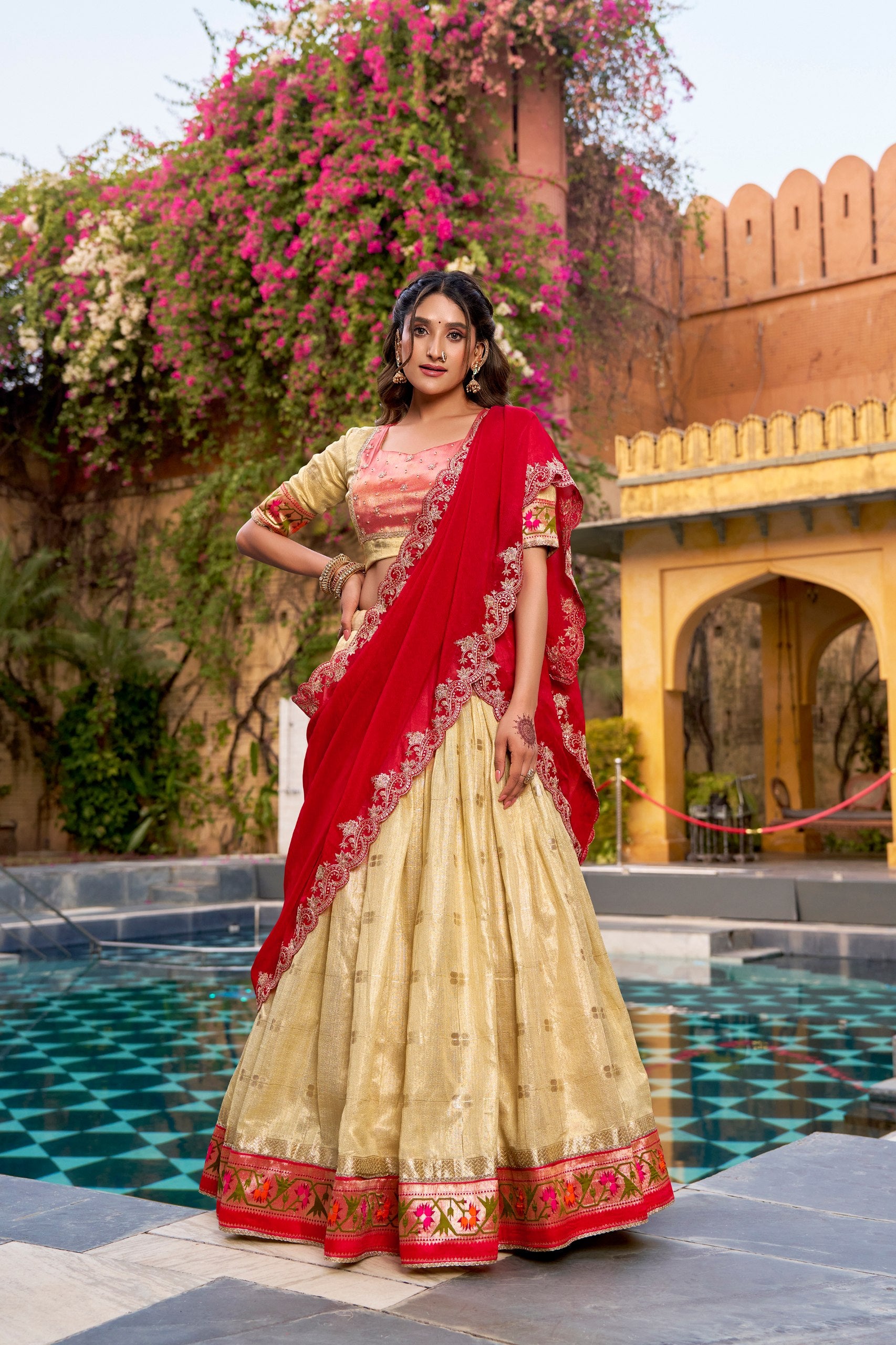 Yellow Pure Soft Slub Kota Zari Weaving Paithani Work Paithani Lehenga Choli