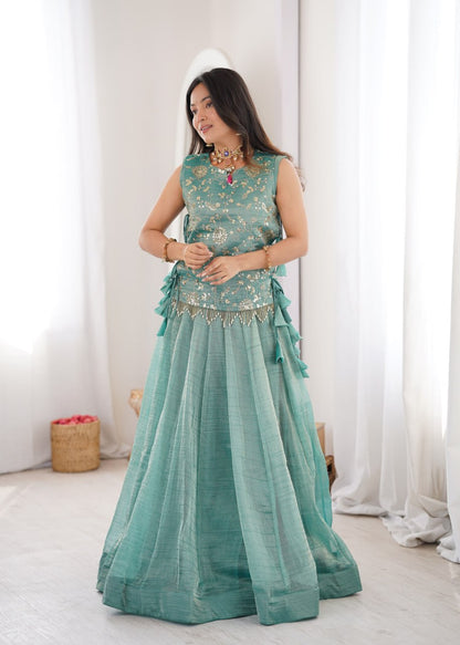 Sky Blue Pure Salsa Crush Elegant Flaired Lehenga Gown