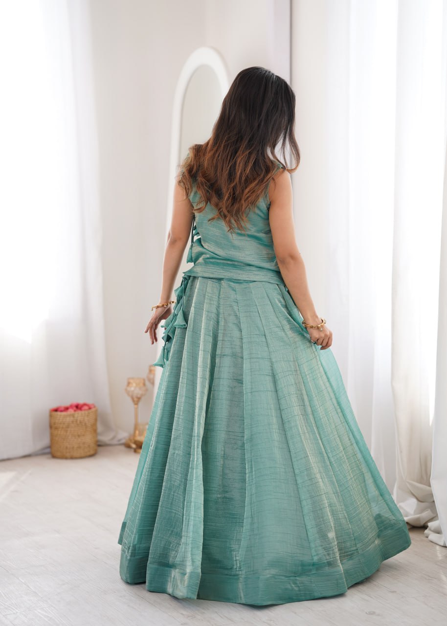 Sky Blue Pure Salsa Crush Elegant Flaired Lehenga Gown