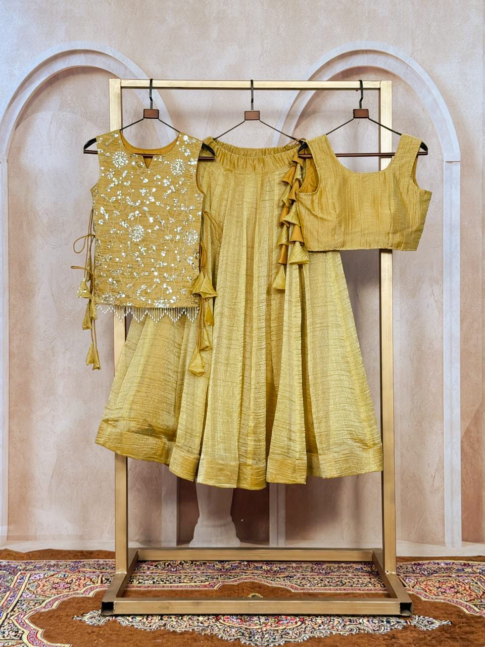 Yellow Gold Pure Salsa Crush Elegant Flaired Lehenga Gown