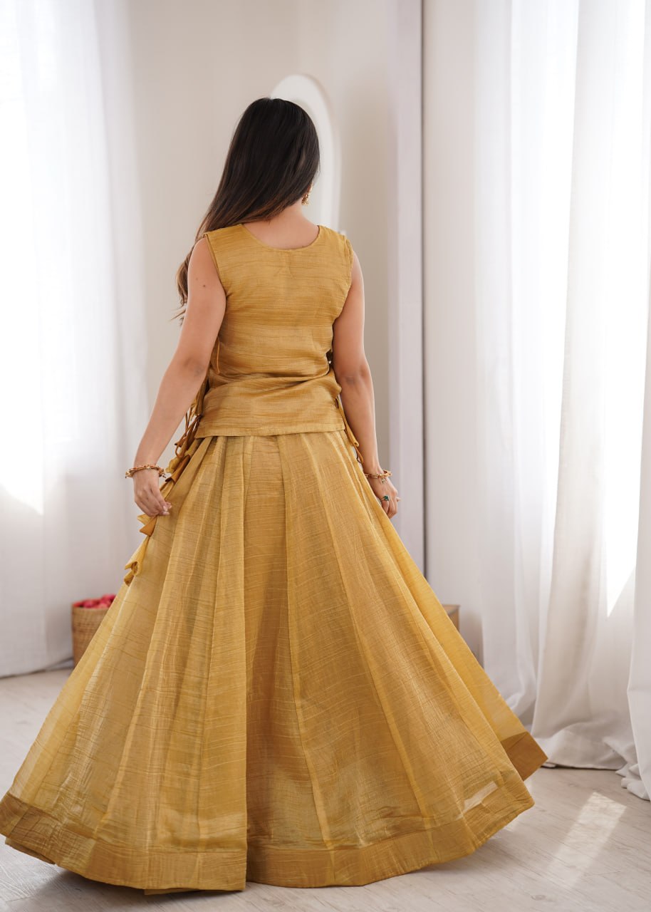 Yellow Gold Pure Salsa Crush Elegant Flaired Lehenga Gown
