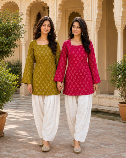 Mahendi Pure Soft Cotton with Bandhej Print Kurti Pent
