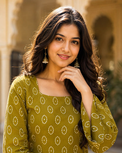 Mahendi Pure Soft Cotton with Bandhej Print Kurti Pent