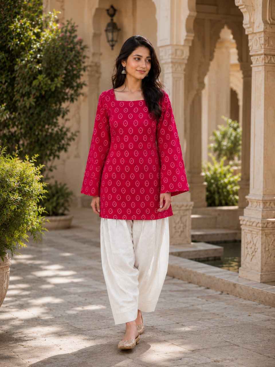 Pink Pure Soft Cotton with Bandhej Print Kurti Pent