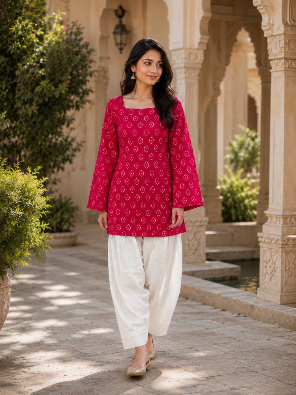 Pink Pure Soft Cotton with Bandhej Print Kurti Pent