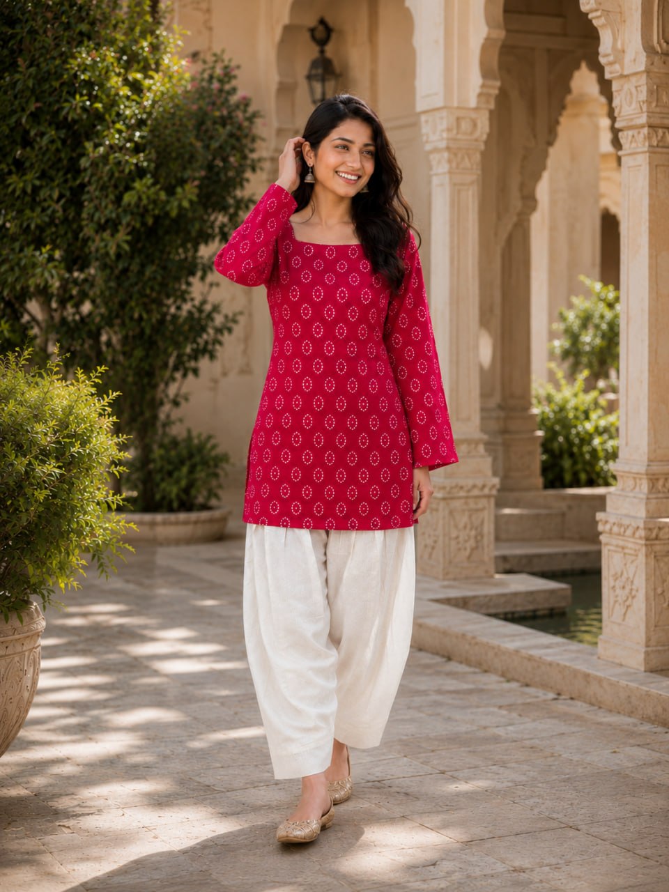 Pink Pure Soft Cotton with Bandhej Print Kurti Pent