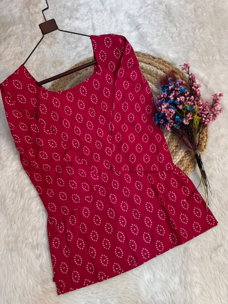 Pink Pure Soft Cotton with Bandhej Print Kurti Pent