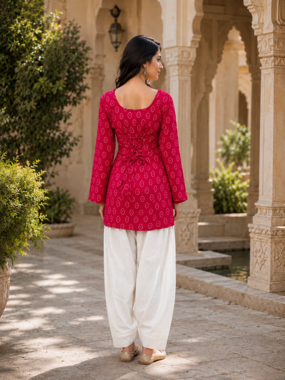 Pink Pure Soft Cotton with Bandhej Print Kurti Pent