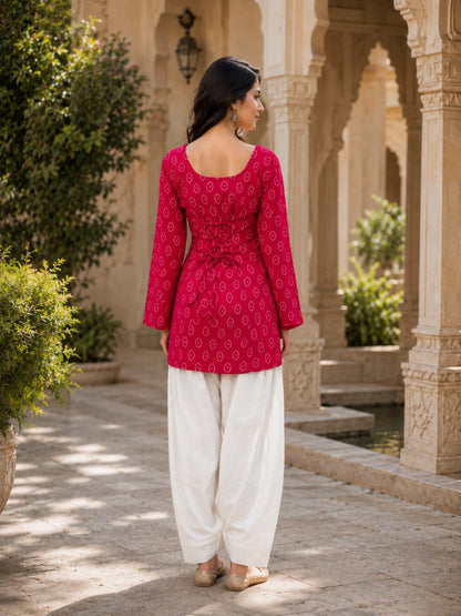 Pink Pure Soft Cotton with Bandhej Print Kurti Pent