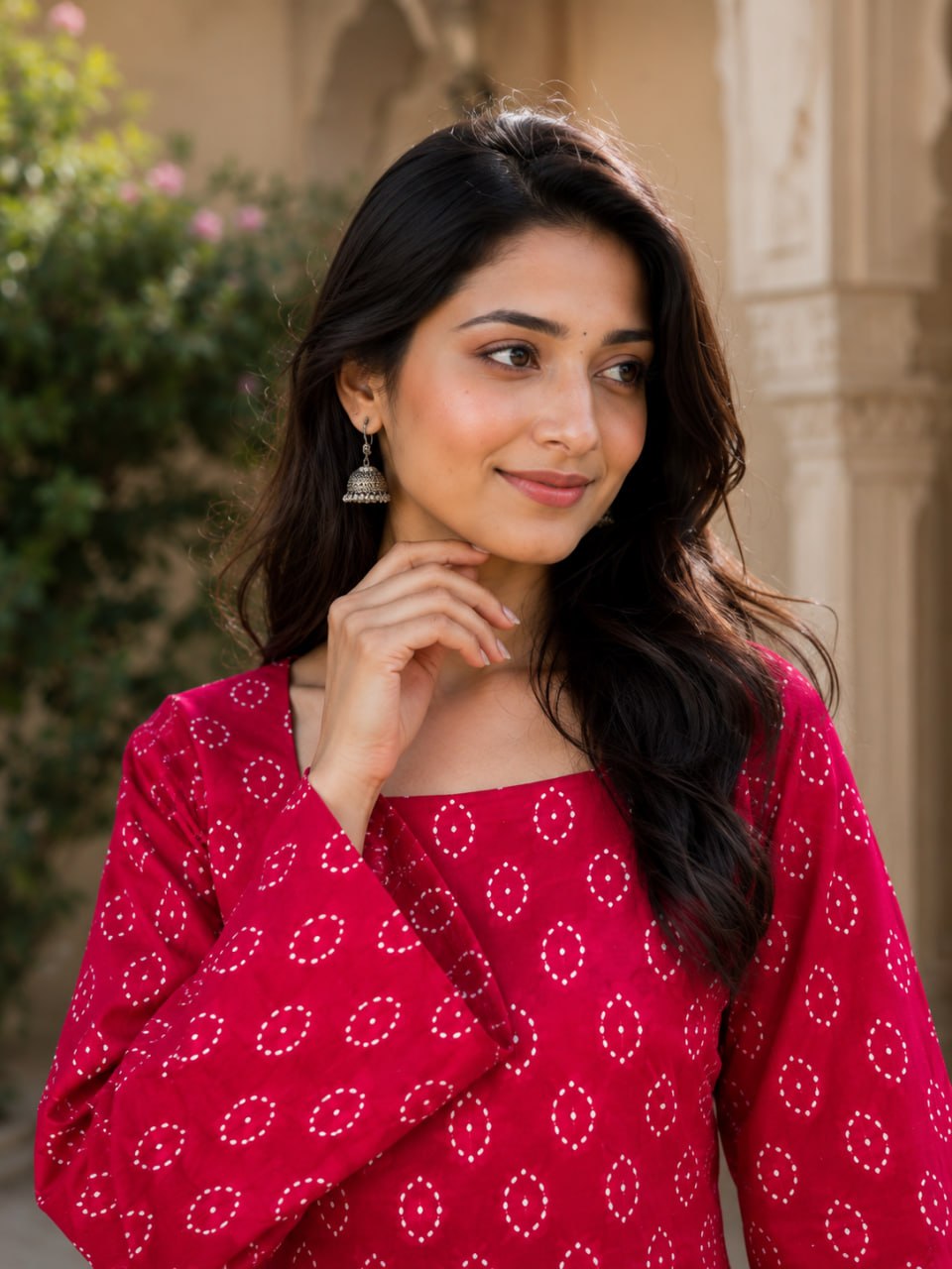 Pink Pure Soft Cotton with Bandhej Print Kurti Pent