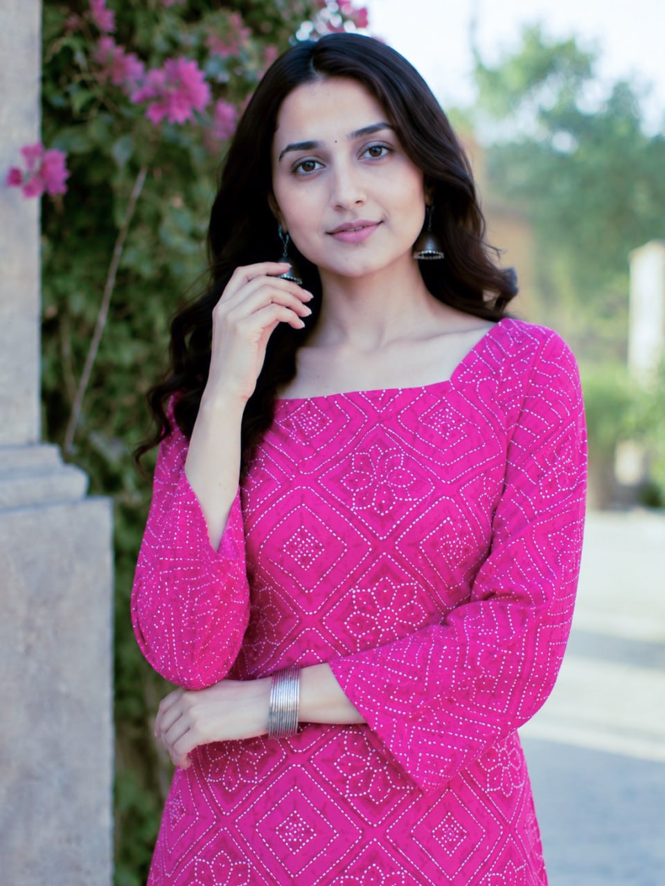Pink Pure Soft Cotton with Bandhej Print Kurti Pent