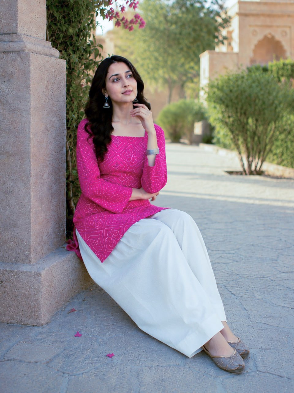 Pink Pure Soft Cotton with Bandhej Print Kurti Pent