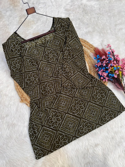 Green Pure Soft Cotton with Bandhej Print Kurti Pent