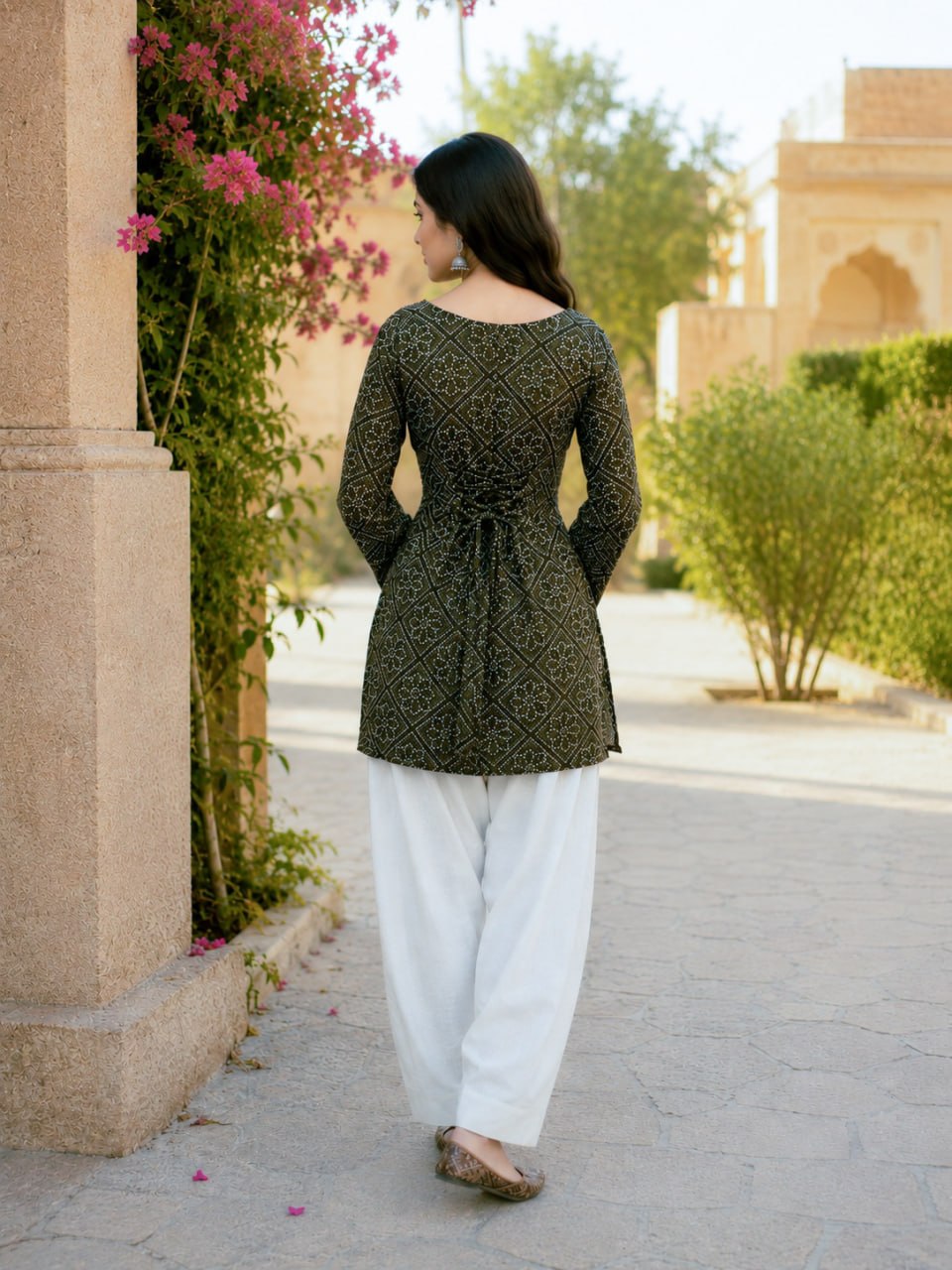 Green Pure Soft Cotton with Bandhej Print Kurti Pent