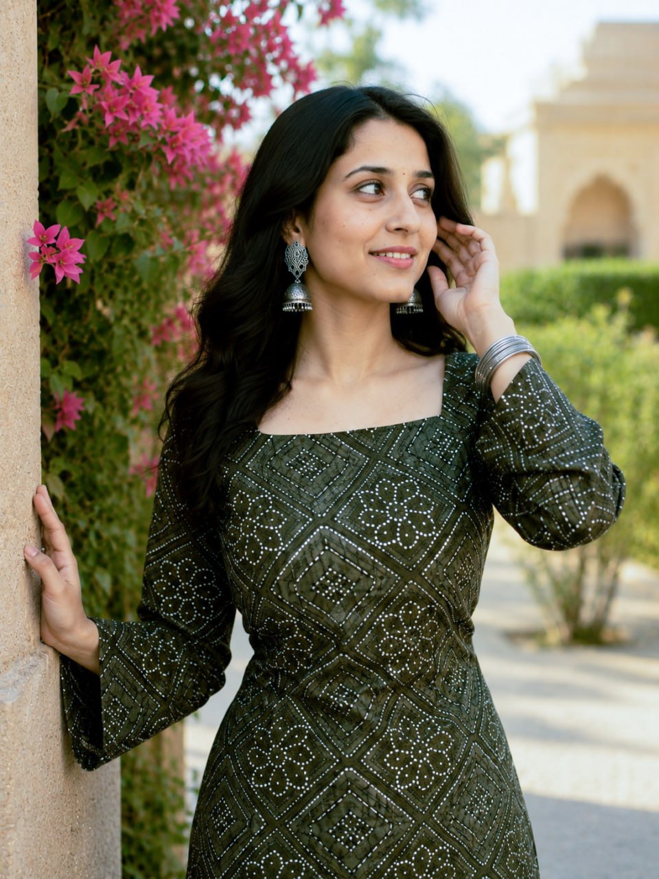 Green Pure Soft Cotton with Bandhej Print Kurti Pent