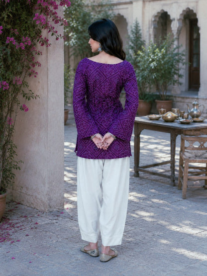 Purple Pure Soft Cotton with Bandhej Print Kurti Pent