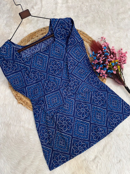 Blue Pure Soft Cotton with Bandhej Print Kurti Pent