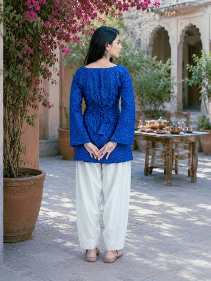 Blue Pure Soft Cotton with Bandhej Print Kurti Pent