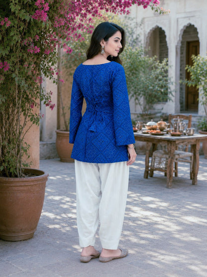 Blue Pure Soft Cotton with Bandhej Print Kurti Pent