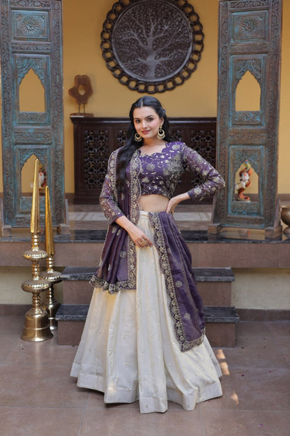 Purple Pure Cosmos with Zari &amp; Sequins Embroidery Work Navratri Lehenga Choli