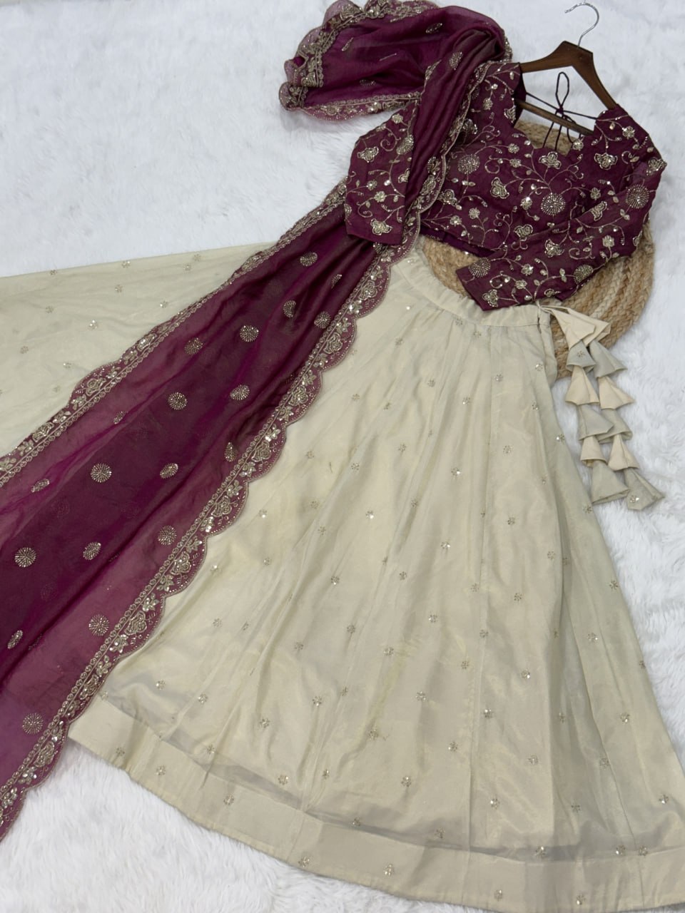 Magenta Pure Cosmos with Zari &amp; Sequins Embroidery Work Navratri Lehenga Choli