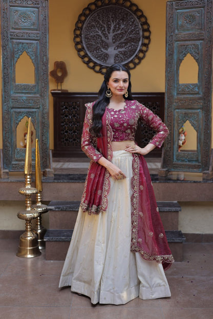 Magenta Pure Cosmos with Zari &amp; Sequins Embroidery Work Navratri Lehenga Choli