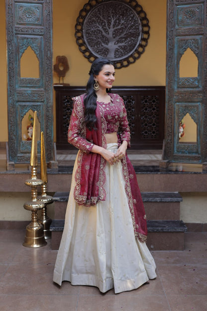 Magenta Pure Cosmos with Zari &amp; Sequins Embroidery Work Navratri Lehenga Choli