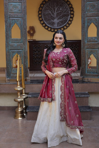 Magenta Pure Cosmos with Zari &amp; Sequins Embroidery Work Navratri Lehenga Choli