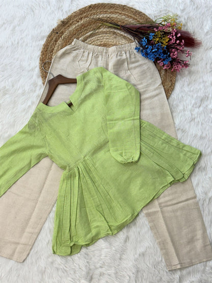 Parrot Pure Soft Linen Cotton Kurti Pent