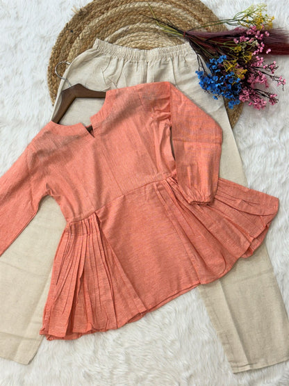 Peach Pure Soft Linen Cotton Kurti Pent