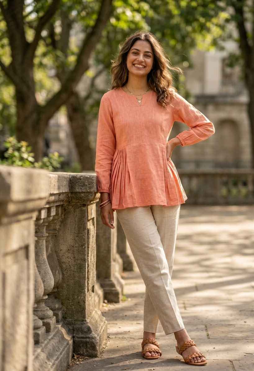 Peach Pure Soft Linen Cotton Kurti Pent