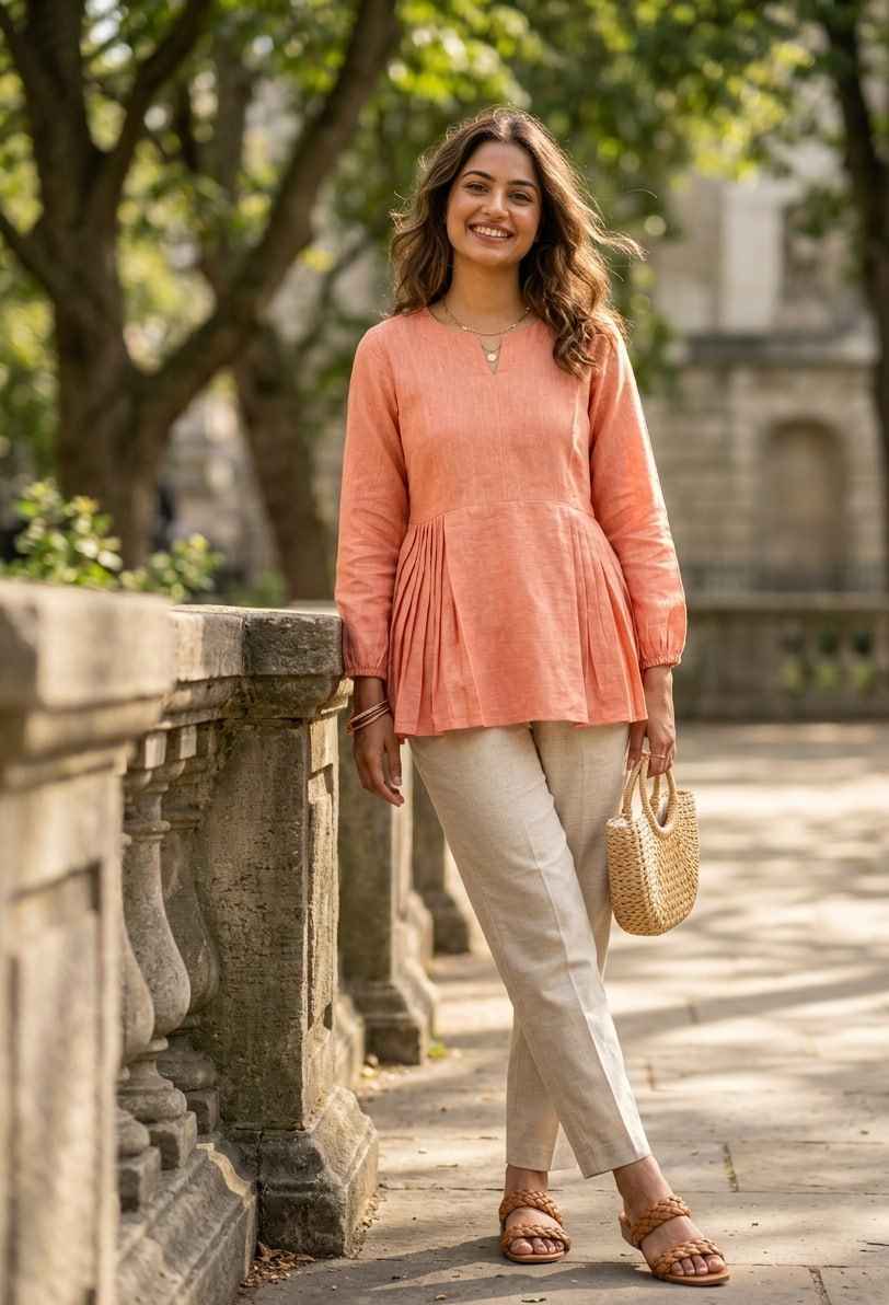 Peach Pure Soft Linen Cotton Kurti Pent
