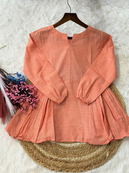 Peach Pure Soft Linen Cotton Kurti Pent