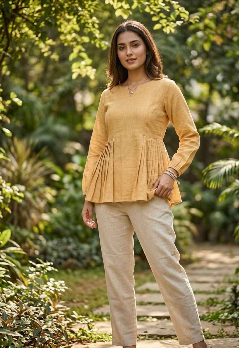 Yellow Pure Soft Linen Cotton Kurti Pent