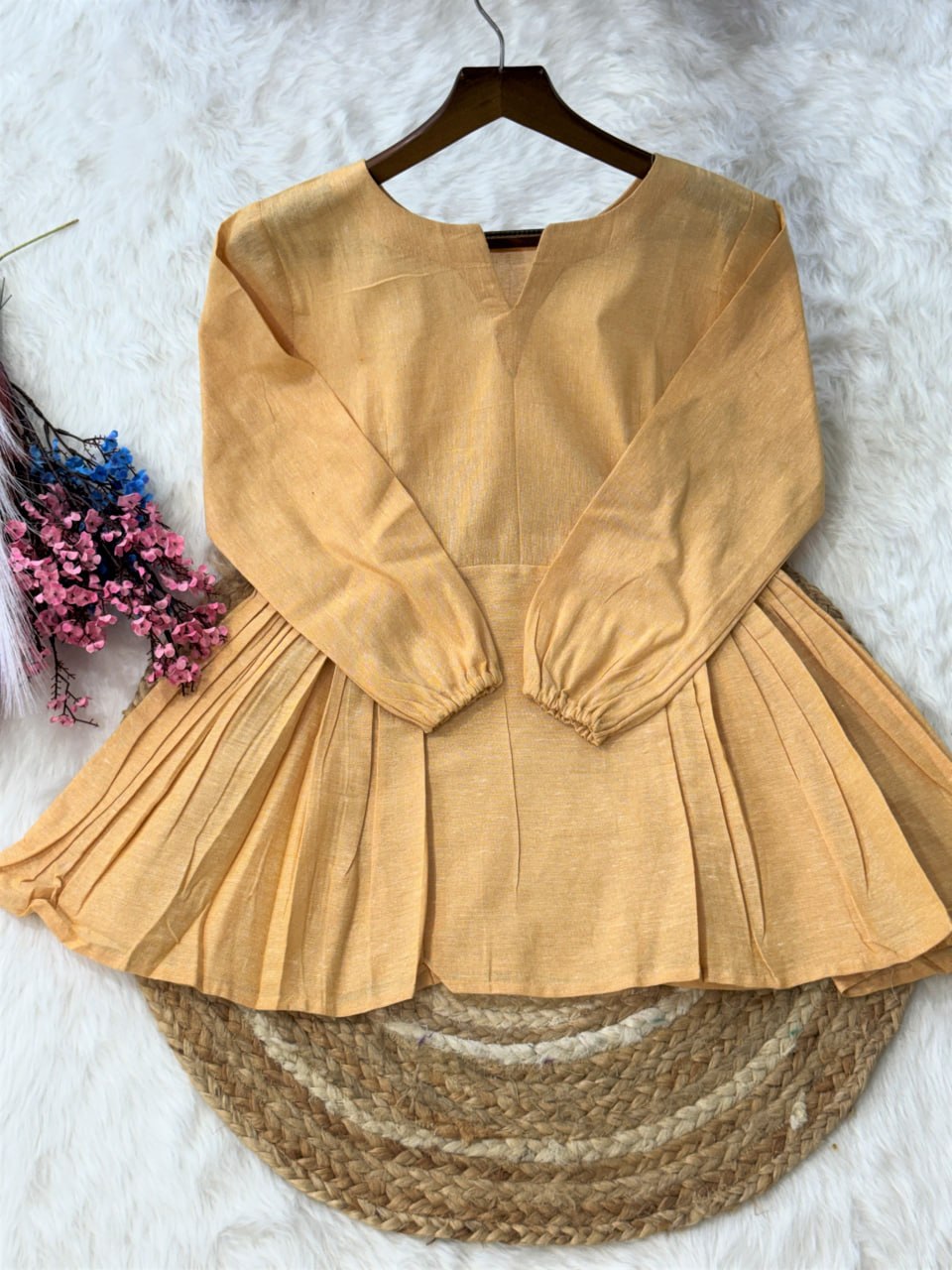 Yellow Pure Soft Linen Cotton Kurti Pent
