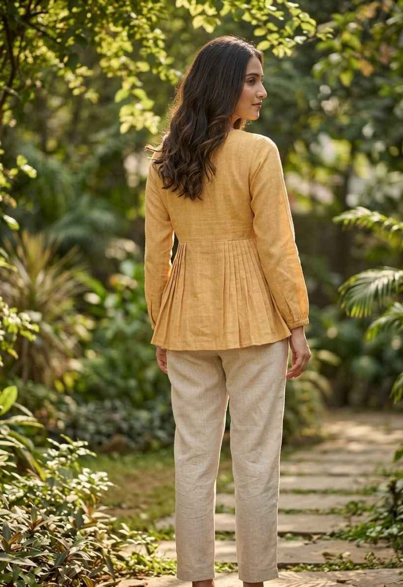 Yellow Pure Soft Linen Cotton Kurti Pent