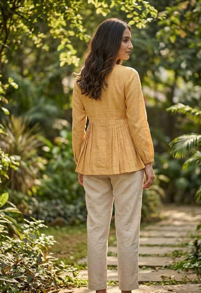 Yellow Pure Soft Linen Cotton Kurti Pent