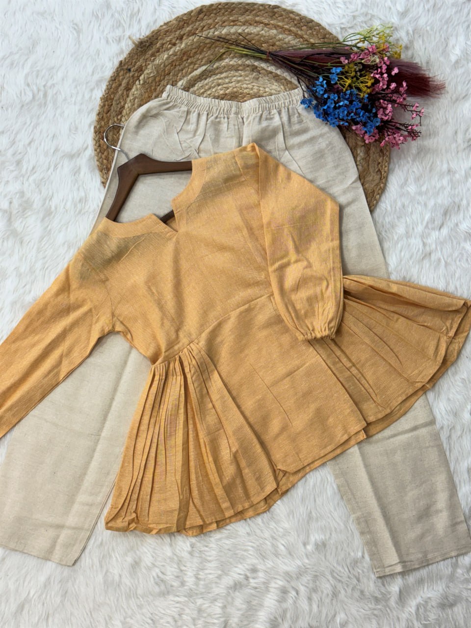 Yellow Pure Soft Linen Cotton Kurti Pent