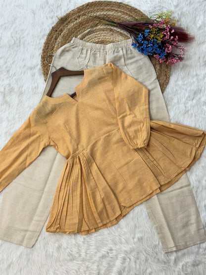 Yellow Pure Soft Linen Cotton Kurti Pent