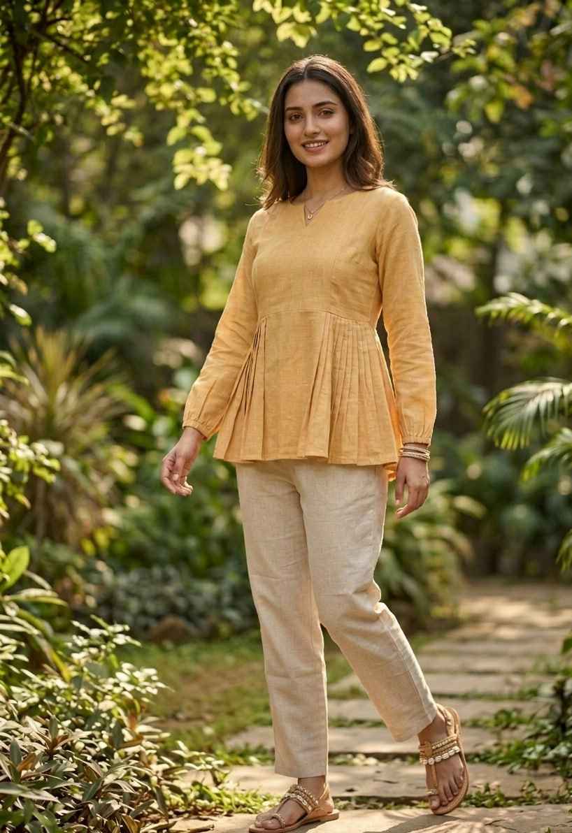 Yellow Pure Soft Linen Cotton Kurti Pent