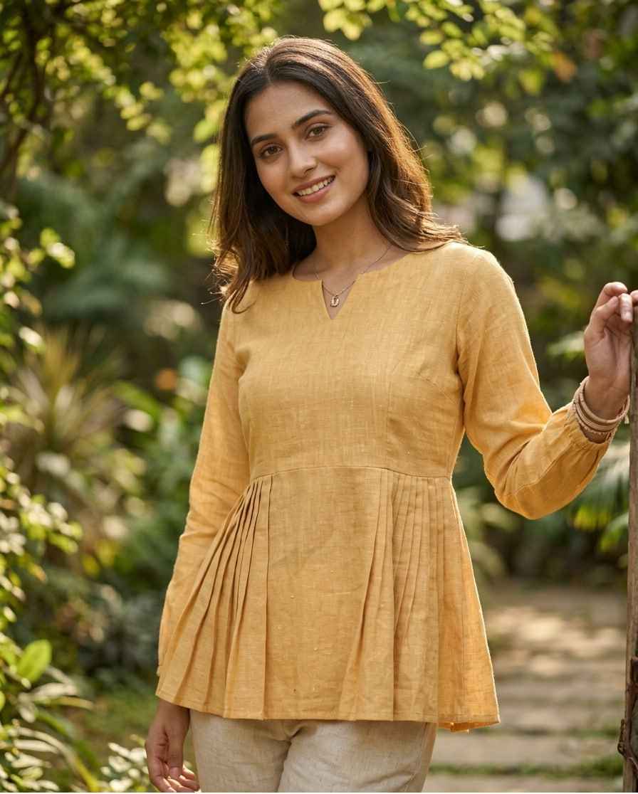 Yellow Pure Soft Linen Cotton Kurti Pent
