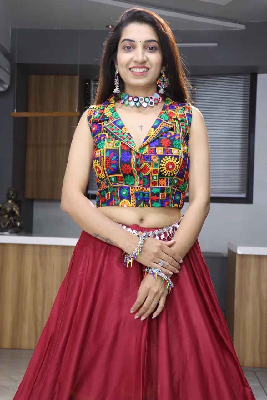 Maroon Pure Rayon Cotton Plain With Gota Patti &amp; Kali Work Navratri Lehenga Choli