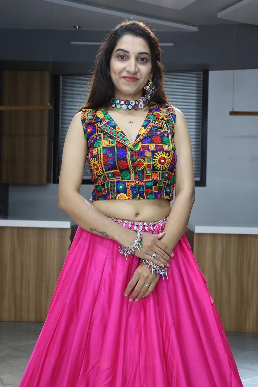 Pink Pure Rayon Cotton Plain With Gota Patti &amp; Kali Work Navratri Lehenga Choli