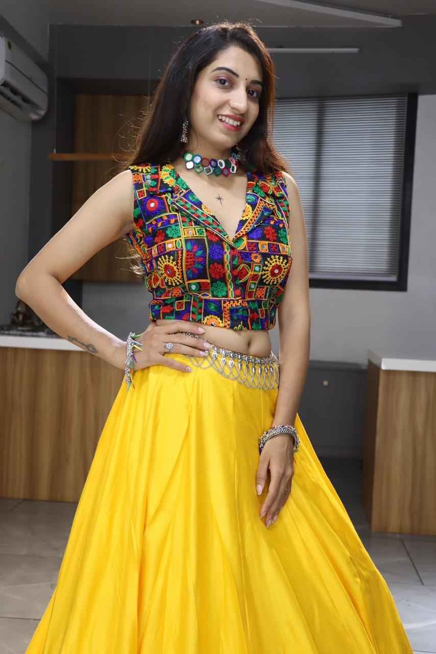 Yellow Pure Rayon Cotton Plain With Gota Patti &amp; Kali Work Navratri Lehenga Choli