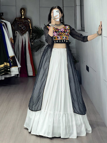 Black Pure Rayon Cotton Leheriya Prints Navratri Lehenga Choli