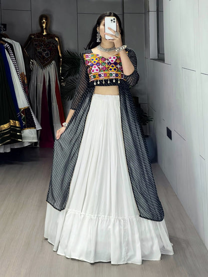 Black Pure Rayon Cotton Leheriya Prints Navratri Lehenga Choli