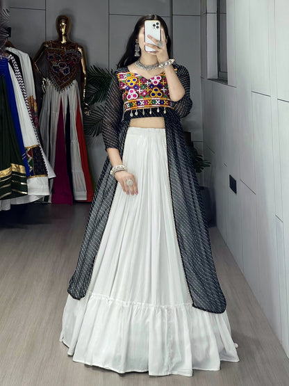 Black Pure Rayon Cotton Leheriya Prints Navratri Lehenga Choli