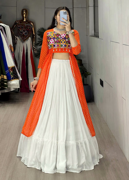 Orange Pure Rayon Cotton Leheriya Prints Navratri Lehenga Choli